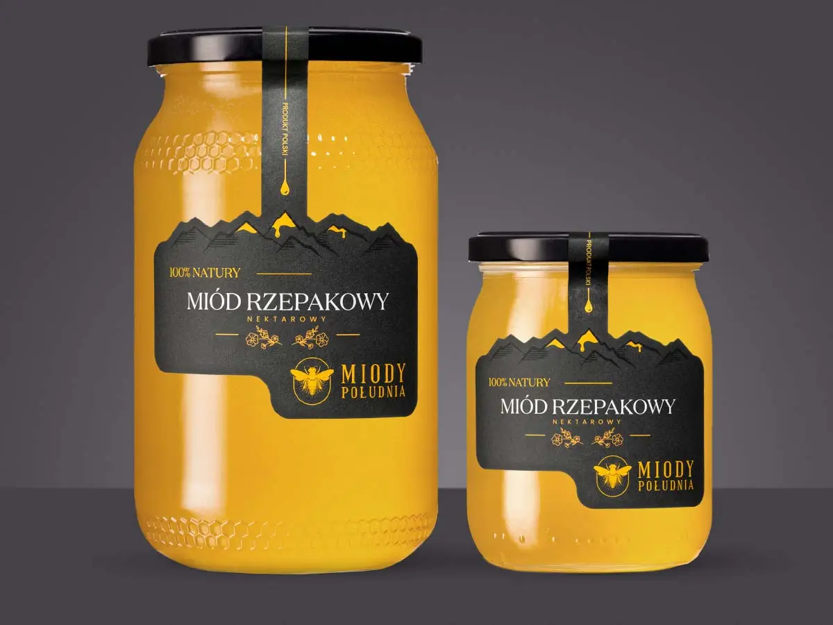 Dwa słoiki płynnego miodu rzepakowego Miody Południa